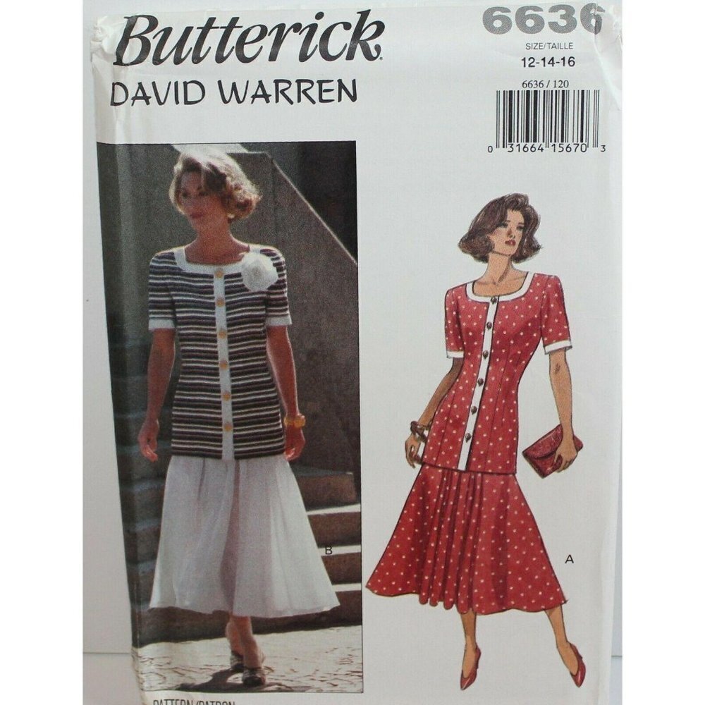Butterick Sewing Pattern‎ 6636 Misses Top Skirt Size 12 14 16 David Warren